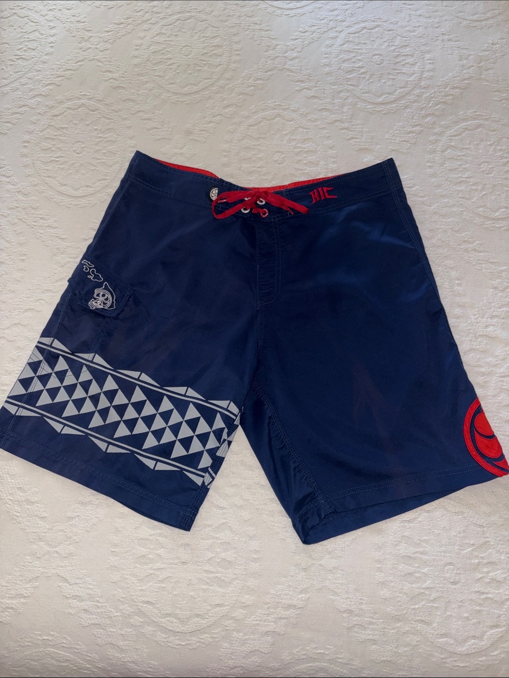 HIC Hawaiian Island Creations Men's Navy Blue Swim Trunks EUC 38
